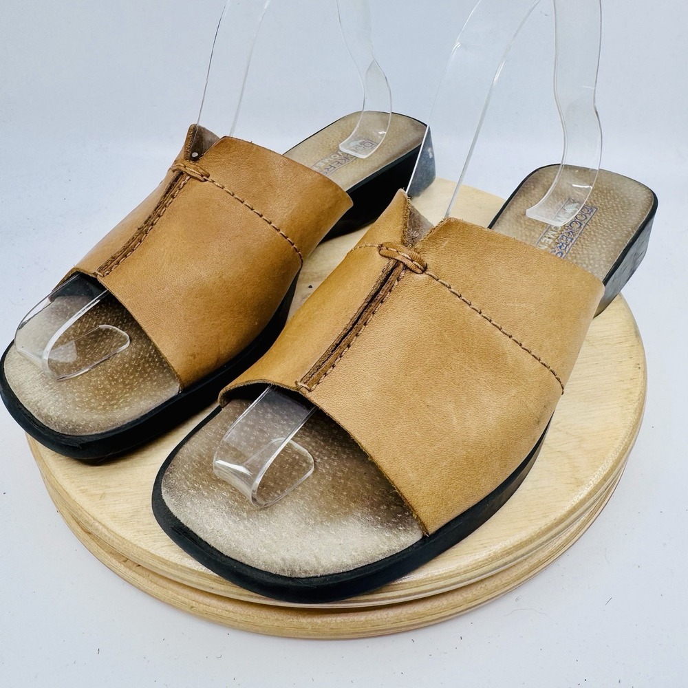 Dockers Daytonaa Women’s 9.5 Brown Leather Slide Sandals Shoes Comfort Wedge Y2K